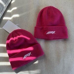 Set of 2 Matching F1 Formula 1 Racing Pink Beanies Brand New